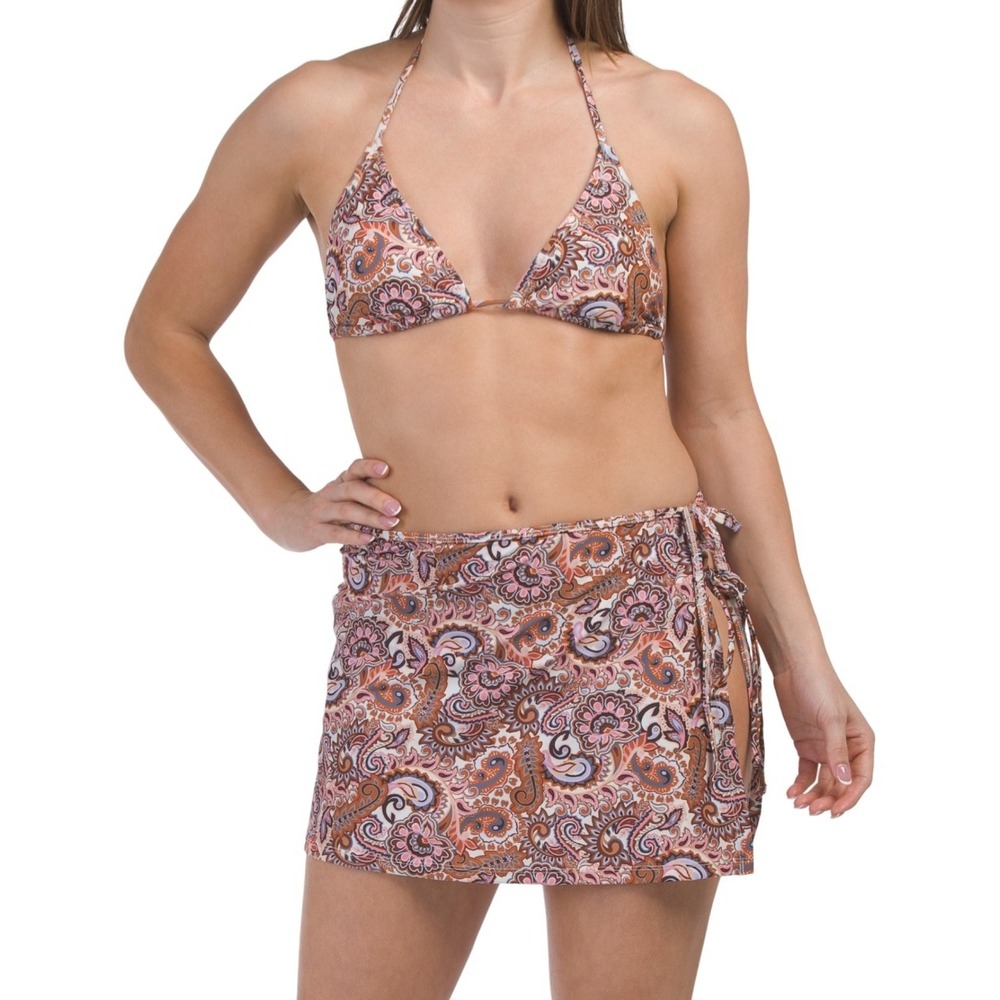 Jessica Simpson 3 Piece Paisley Bikini Set with Skirt Coverup Multicolor Size L